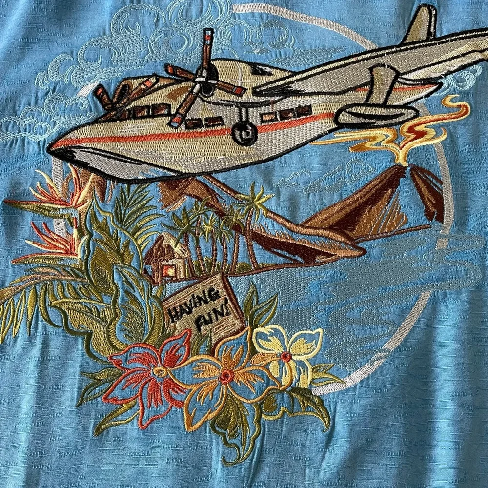 Vintage Pacific Beach 100% Silk Clipper Embroidered Button Down Shirt Size XL - Picture 1 of 11
